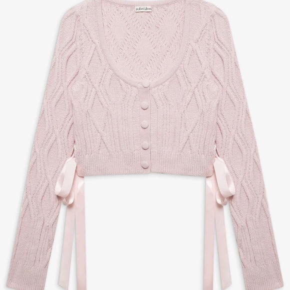 For Love & Lemons Chenille Cable Knit Cardigan Pink - Picture 5 of 7